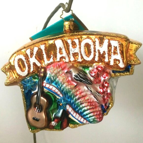 ✨ NEW Christopher Radko Celebrate OKLAHOMA State Shape Handmade Glass Ornament ✨ - Picture 7 of 10